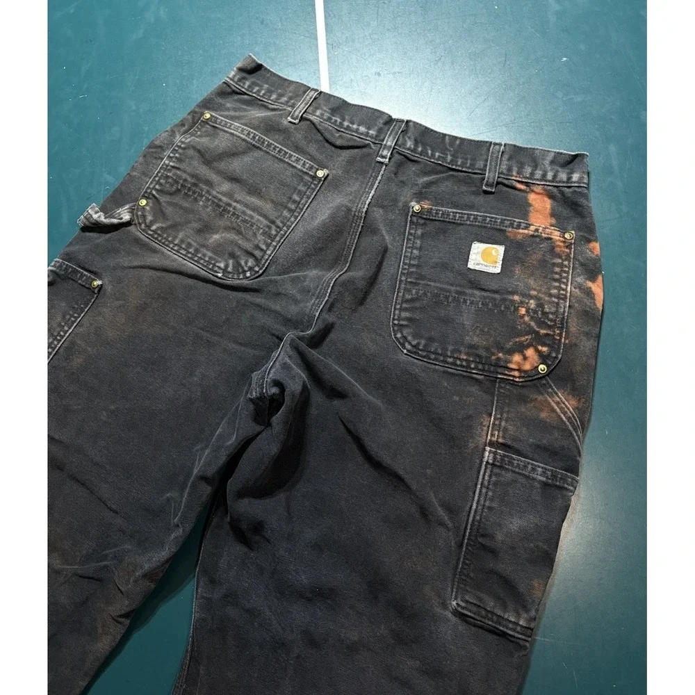 Vintage Carhartt Double Knee Pants Size 32x28 Faded Black BLK B01 Distressed USA - Picture 4 of 16